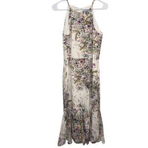 Antonio Melani Floral Print Halter Sheath Dress With Ruffle Hem White & Purple